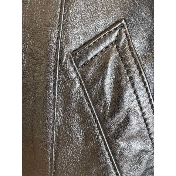 Anthony’s women’s black leather jacket M motorcycle biker 90s trench coat button - Picture 5 of 5
